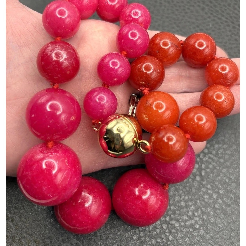 Trina Turk Designer Pink Red Large Glass Bead Statement Necklace Gold Tone 18"